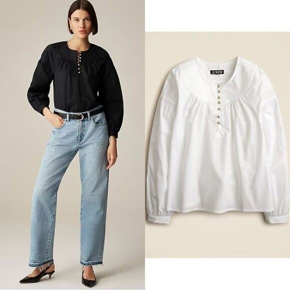 NWT J CREW Shirred popover top in cotton poplin in white - Picture 1 of 9
